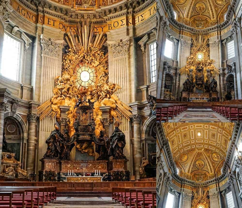 Alt text: Vista dell'interno della Chiesa di San Carlo alle Quattro Fontane a Roma con decorazioni barocche ornate e dettagli dorati.
