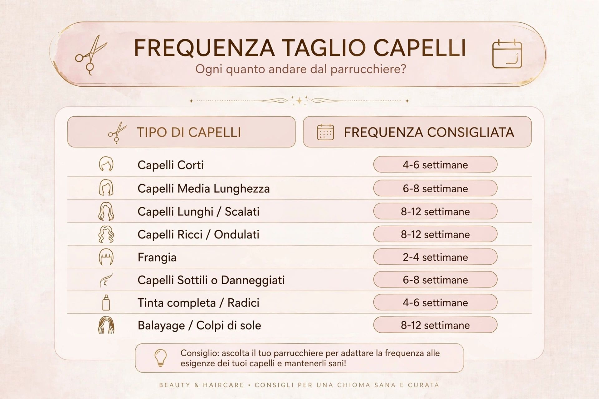 Frequenza taglio dei capelli in base acconciatura