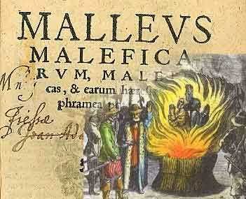 15 cacciatori di streghe più famosi nella storia 1 - Mallevs Malefica Rvm Male Cas e Creatum Fa In Agricol Absurdum, Antico Testo con Illustrazione di Stregoneria.