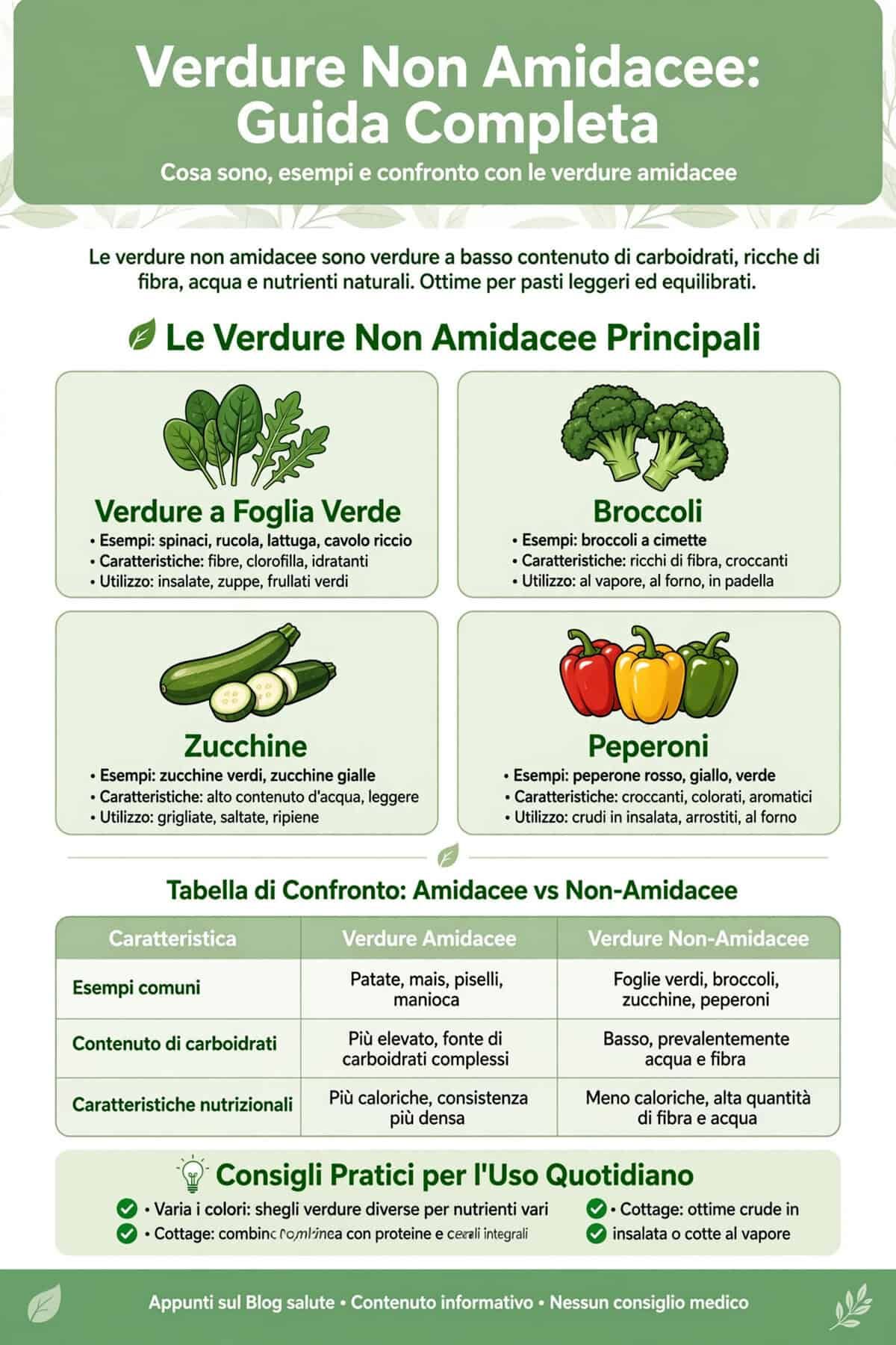 Verdure non amidacee: lista completa, tipi e 12 benefici