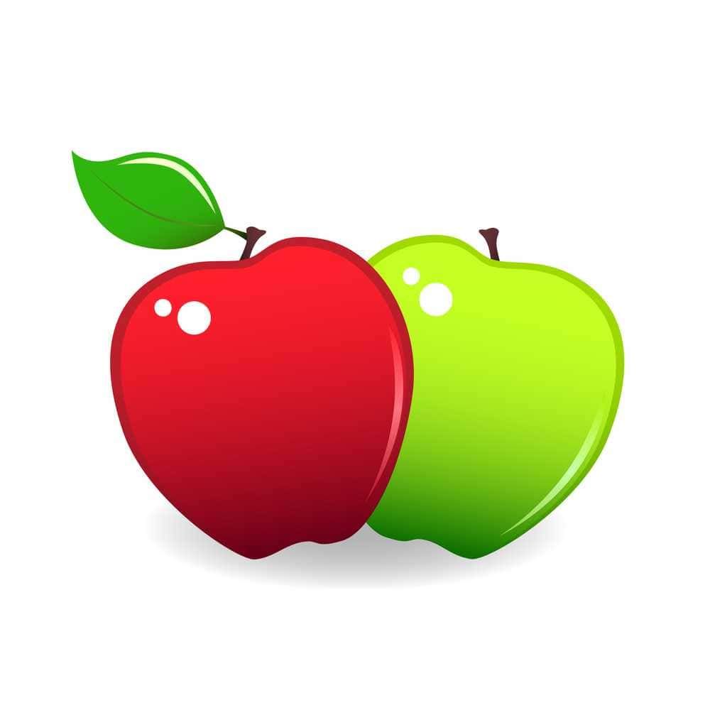 Mela rossa e mela verde, frutta fresca e salutare, simbolo di alimentazione equilibrata e benessere, rappresentata in stile vettoriale colorato.
