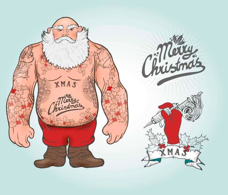 Tatuaggi temporanei di Natale: origine, idee e curiosità 2 Tattoo natalizi temporanei: Tatuaggi temporanei di Natale: origine, storia e idee per feste e bambini. Tattoo di Babbo Natale con scritte natalizie, disegno artistico e originale