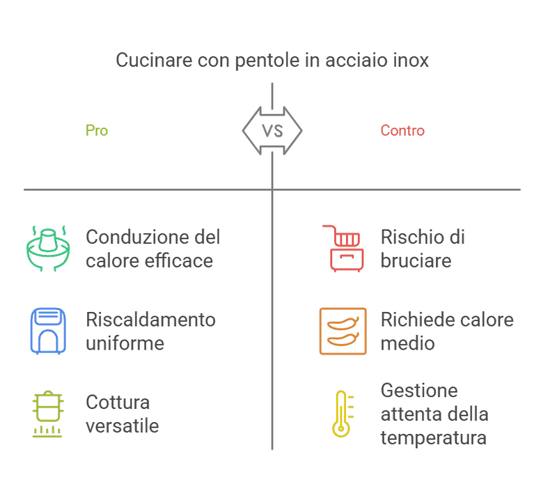 Come cucinare con pentole in acciaio inox 3 Pentole in acciaio inossidabile: pro e contro, vantaggi e rischi, gestione della temperatura, consigli per una cottura efficace e sicura.