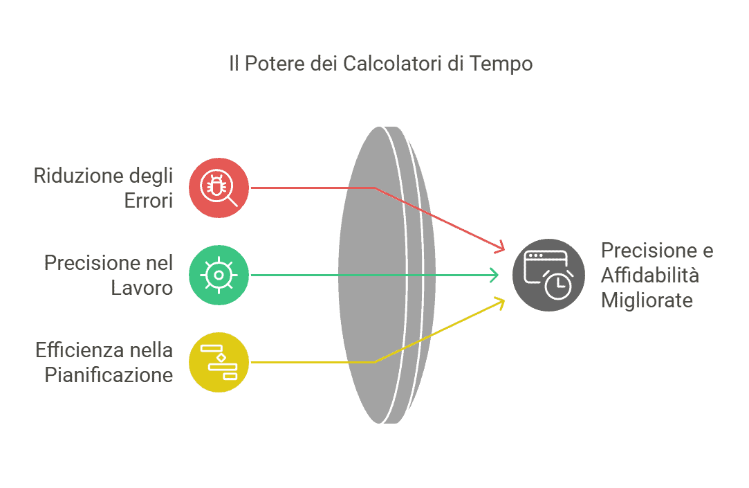 Calcolatori di tempo rappresentazione grafica per migliorare precisione e affidabilità sul lavoro e nella pianificazione.
