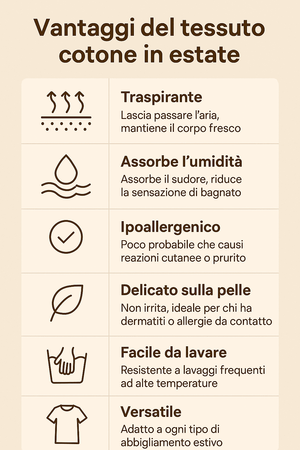 5 Tessuti estivi per pelle sensibile e allergie. Cotone estivo: vantaggi tessuto cotone, traspirante, assorbe umidità, ipoallergenico, delicato sulla pelle, facile da lavare, versatile, perfetto per abbigliamento estivo e salute della pelle.