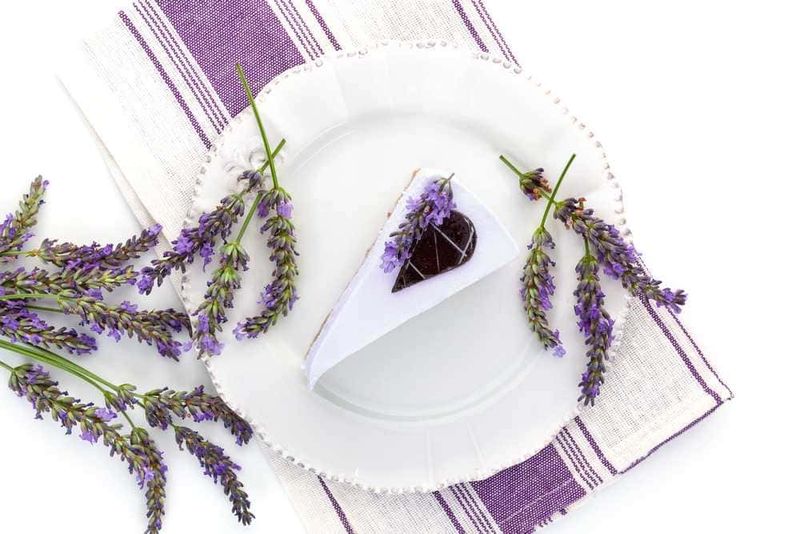 Delizia al cioccolato e lavanda, dolce raffinato decorato con fiori di lavanda freschi. Perfetto come dessert elegante e profumato, ideale per ogni occasione speciale.