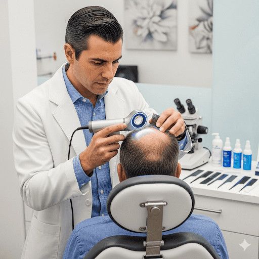 Perdita di capelli, trattamento tricologico, studio medico specializzato in perdita di capelli male, uomo anziano, cura dei capelli, clinica tricologica in Italia.