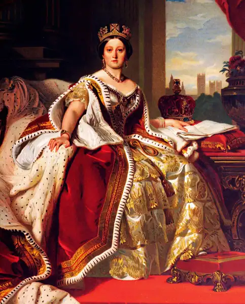 10 Donne più potenti della Storia: simboli di Forza 9 Regina Vittoria in abiti regali, dipinto storico di epoca vittoriana, ambientazione royale e dettagli di moda antica, perfetto per appunti sul blog su storia, monarchia e artigianato artistico.