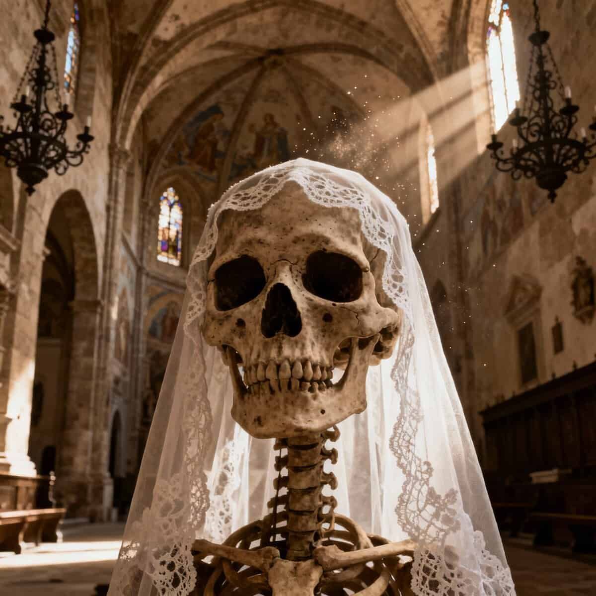Chiese di napoli tra teschi e leggende: 8 Chiese Spaventose Napoli: Teschi, Leggende e Misteri. Chiesa di Santa Maria del Purgatorio ad Arco - teschio con il velo da sposa.