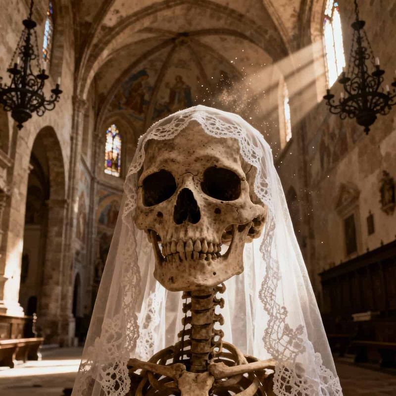 8 Chiese Spaventose Napoli: Teschi, Leggende e Misteri 2 Chiese di napoli tra teschi e leggende: 8 Chiese Spaventose Napoli: Teschi, Leggende e Misteri. Chiesa di Santa Maria del Purgatorio ad Arco - teschio con il velo da sposa.