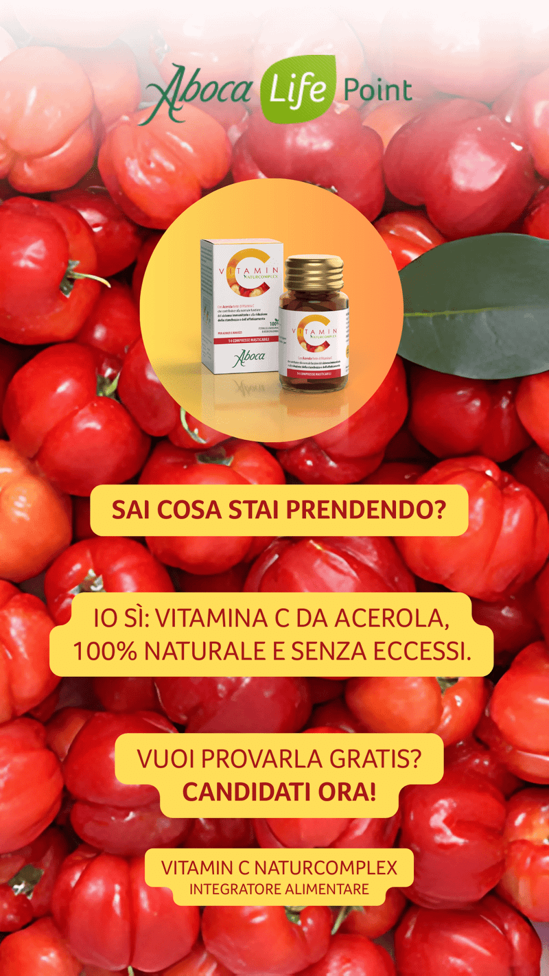 Vitamina C Naturcomplex Aboca Benefici in Inverno 7 Vitamina C acerol, integratore naturale, salutare, senza eccessi, vitamina per immunità, prodotto naturale, benessere, integratori alimentari, vitamina C naturale, prodotti fitoterapici.