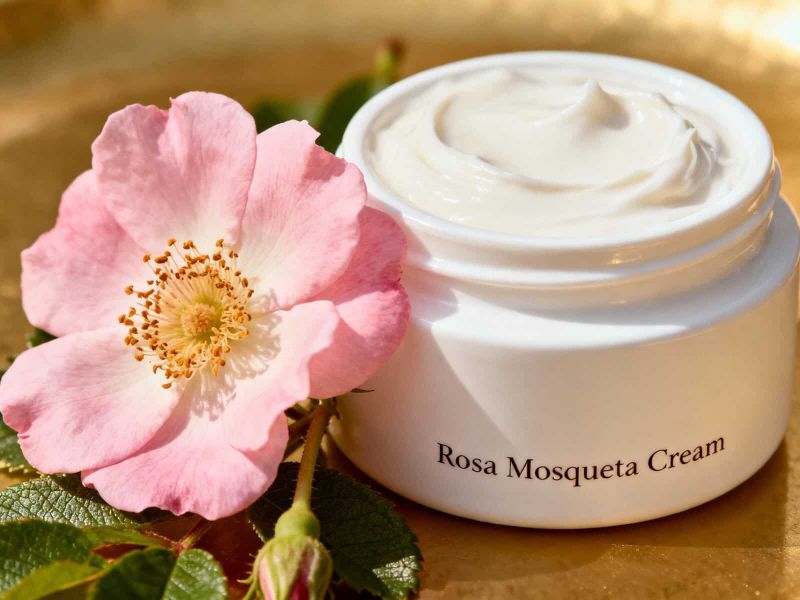 Ecco perché sempre più persone scelgono la bellezza naturale 3 Crema rosa Mosqueta in barattolo con fiore di rosa mosqueta, prodotto naturale per la cura della pelle e antirughe.
