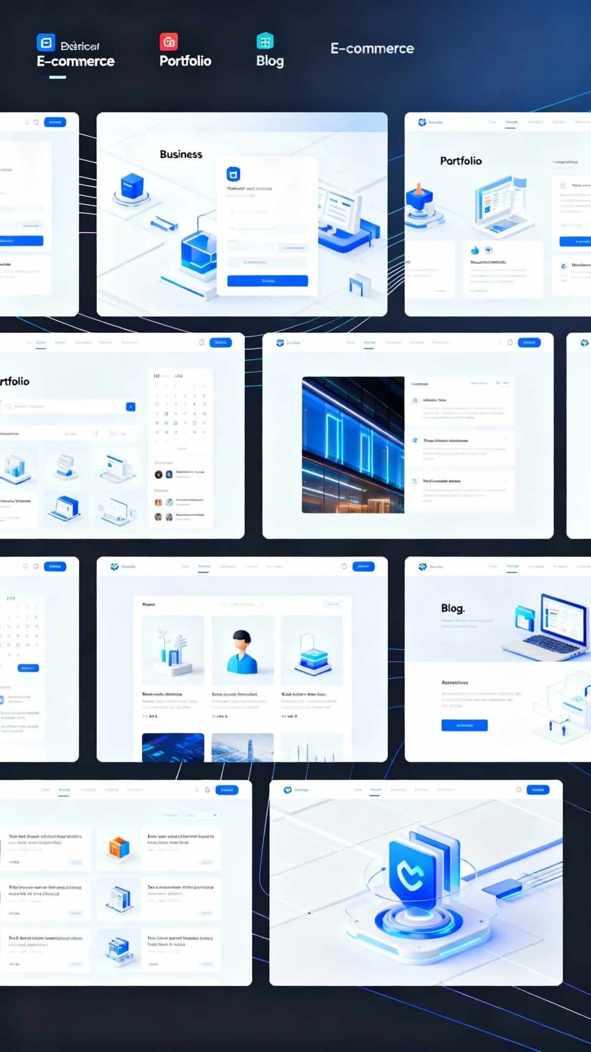 Perché aprire un e-commerce è sempre una scelta vincente. E-commerce interfaccia digitale con portfolio e blog, design moderno e tecnologico per siti web professionali.