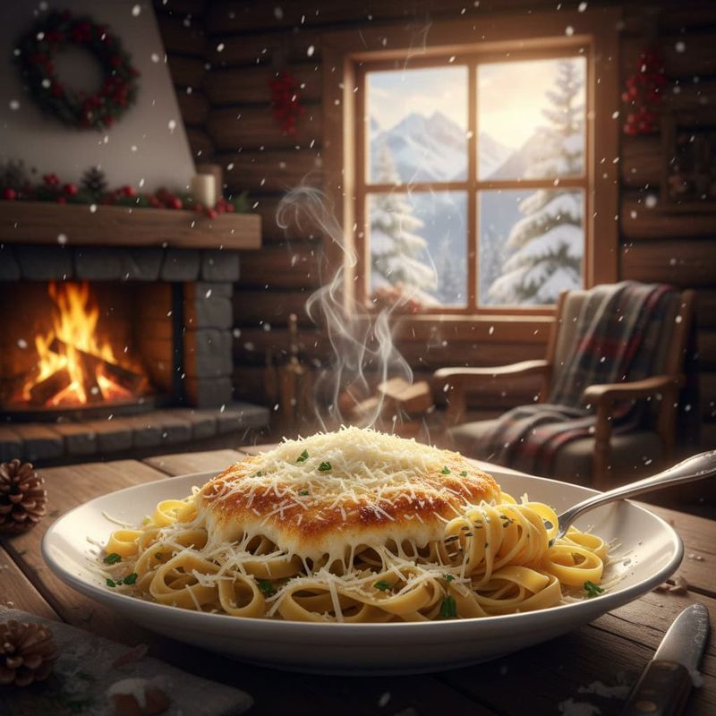 12 formaggi stagionati senza problemi di lattosio 5 Deliziosa pasta al forno con formaggio filante in un’accogliente baita in montagna, con camino acceso e paesaggio innevato. Perfetta per le feste, atmosfera natalizia e comfort culinario.