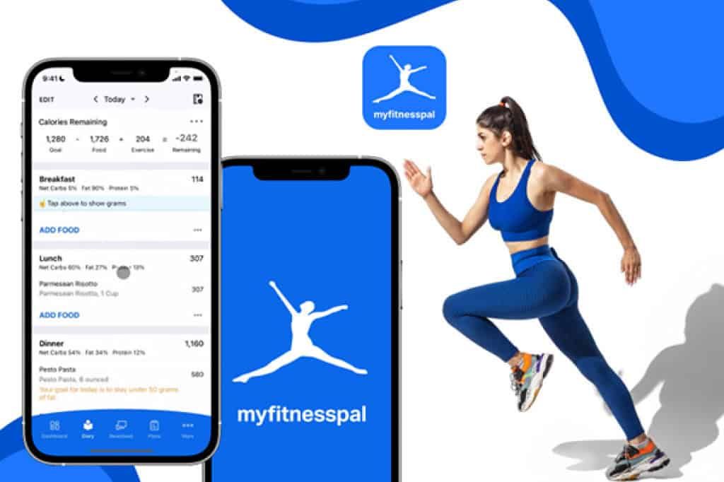 Donna che fa esercizio fisico con smartphone e app di fitness, promuovendo uno stile di vita sano e alimentazione corretta per capelli forti e lucenti.