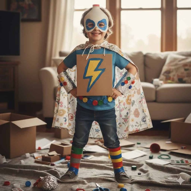  maschera e mantello in casa, gioco di fantasia e creatività.