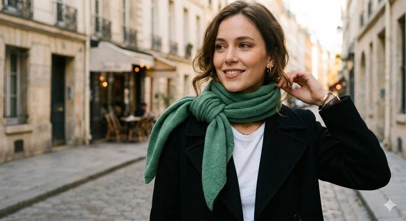 Perché scegliere una sciarpa di seta? 7 motivi 4 Classico "Parisienne": sciarpa Annodata lateralmente al collo con un nodo morbido.