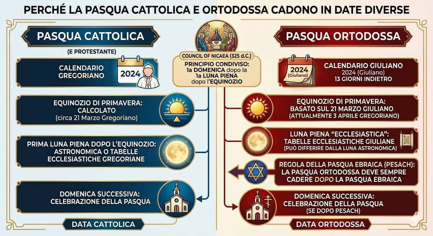 Pasqua cattolica e ortodossa cadono in date diverse a causa di diversi calcoli ecclesiastici e calendari utilizzati.