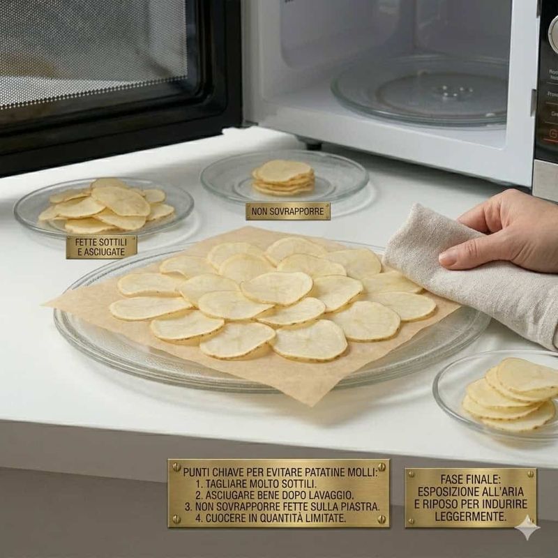 Patatine fatte in casa tagliate sottili, pronte per la cottura al microonde