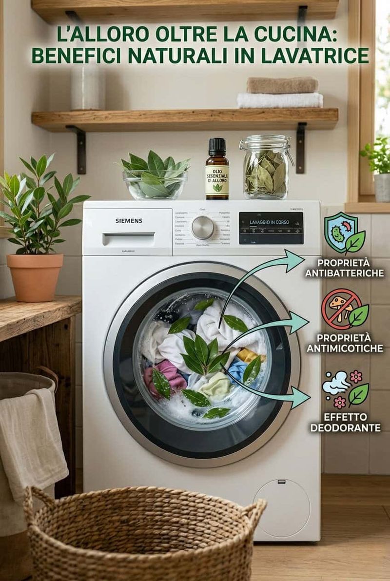 A cosa serve l'alloro in lavatrice, trucco della nonna 2 Proprietà dell'alloro che lo rendono perfetto in lavatrice . foglie di alloro dentro cestello lavatrice per bucato naturale eco-friendly