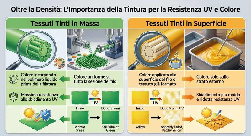 Telo Ombreggiante: come scegliere la densità giusta 5 Nota sul colore e sulla tintura
