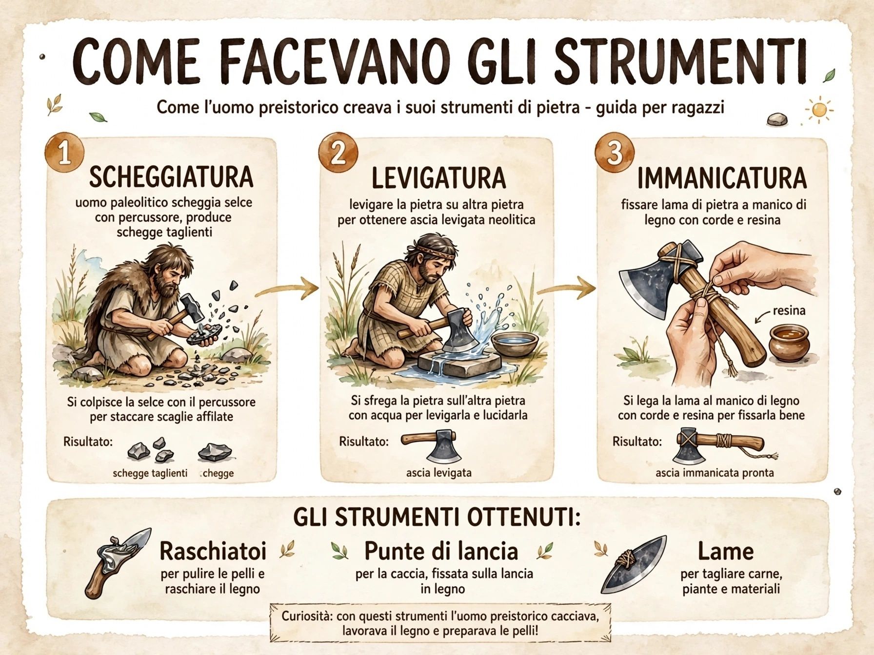 uomini preistorici che realizzano strumenti di pietra