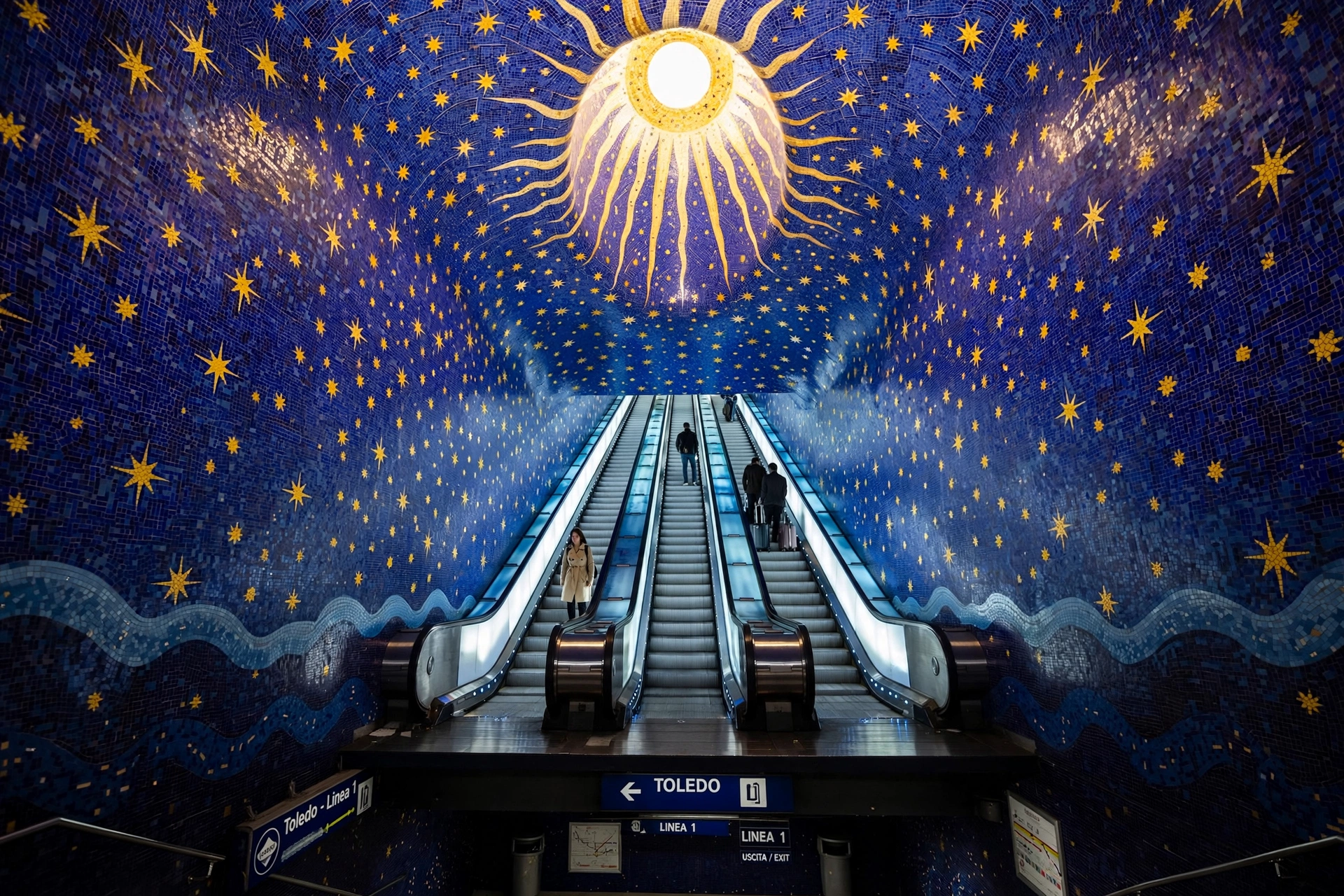 Stazione Toledo Napoli mosaici blu stelle sole metro Linea 1