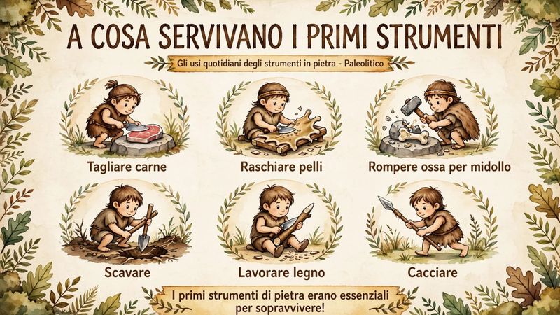 Come facevano gli strumenti gli uomini preistorici? 4 A cosa servivano i primi strumenti?