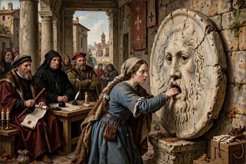 La Bocca della Verità: leggenda e storia del volto di pietra 104 Bocca della Verità durante un antico processo a Roma