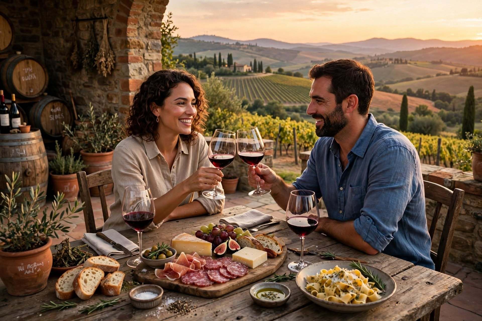 Degustazione in cantina toscana con tagliere di salumi e formaggi