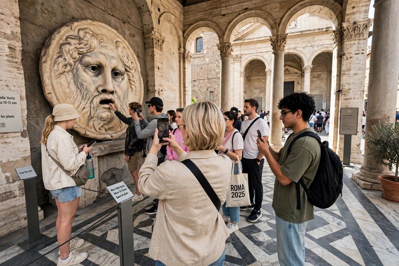 La Bocca della Verità: leggenda e storia del volto di pietra 105 La Bocca della Verità: leggenda. Foto a Roma nel portico di Santa Maria in Cosmedin