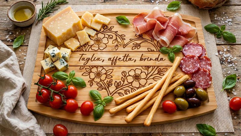 Tagliere personalizzato Callie a forma di cuore: un dettaglio chic per la cucina 4 tagliere personalizzato con un antipasto italiano