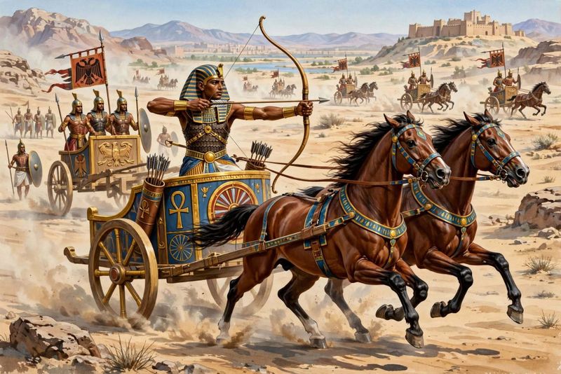 Animali in guerra: tattiche, strategie e curiosità 2 carri da guerra egizi cavalli battaglia di Qadesh