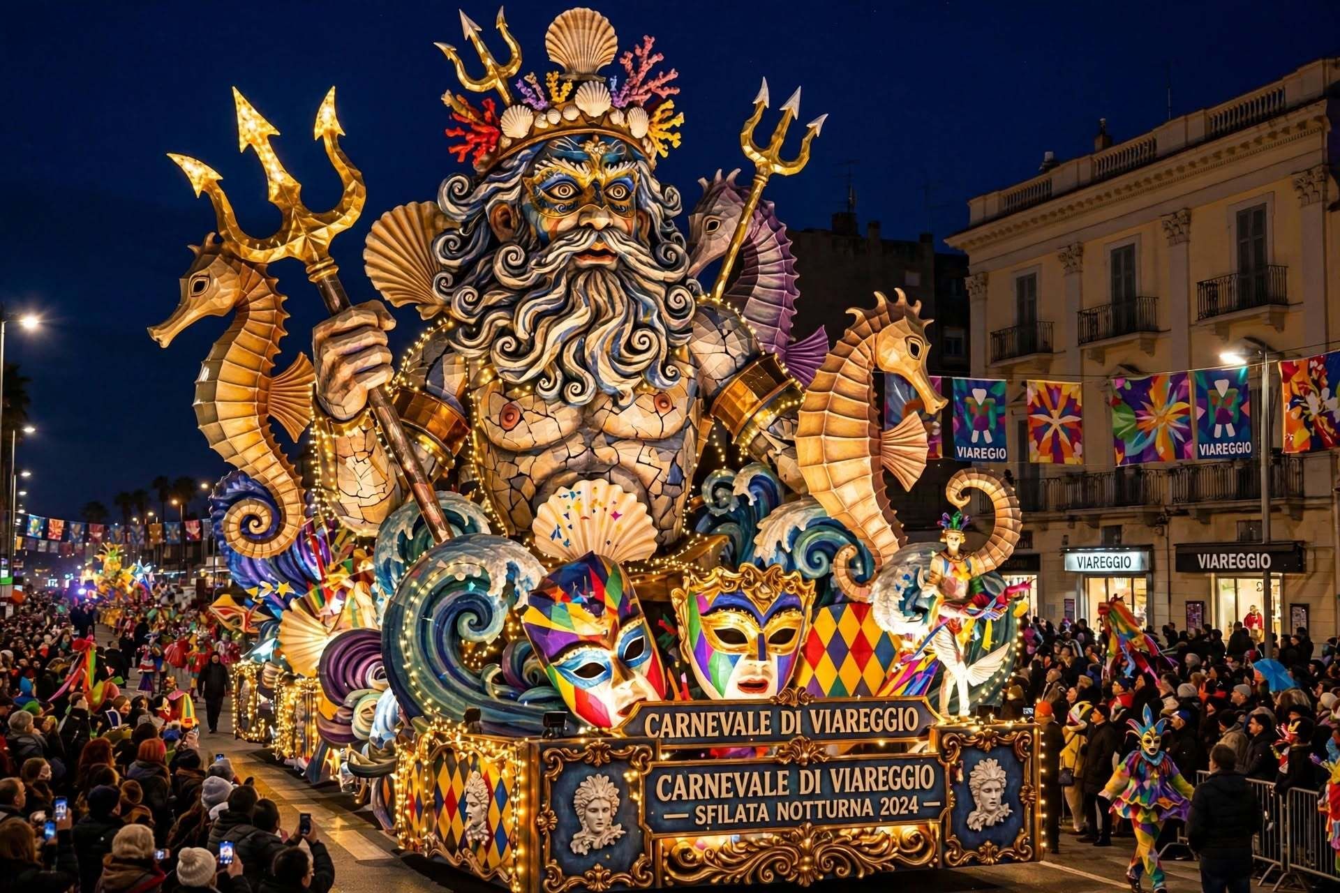 Come sono fatti i carri del Carnevale di Viareggio: Carro allegorico con Nettuno gigante 