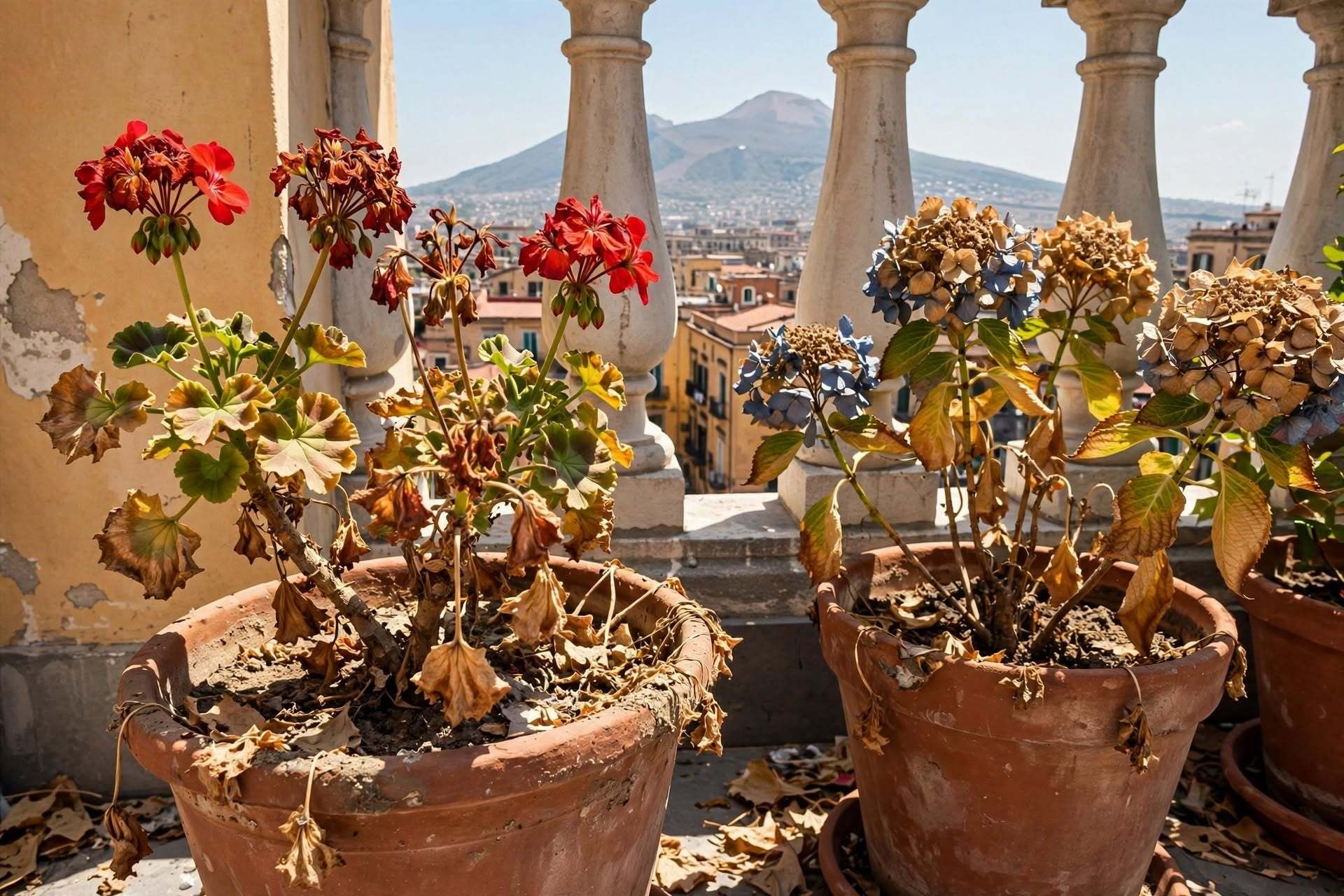 Piante bruciate dal caldo dopo l'estate