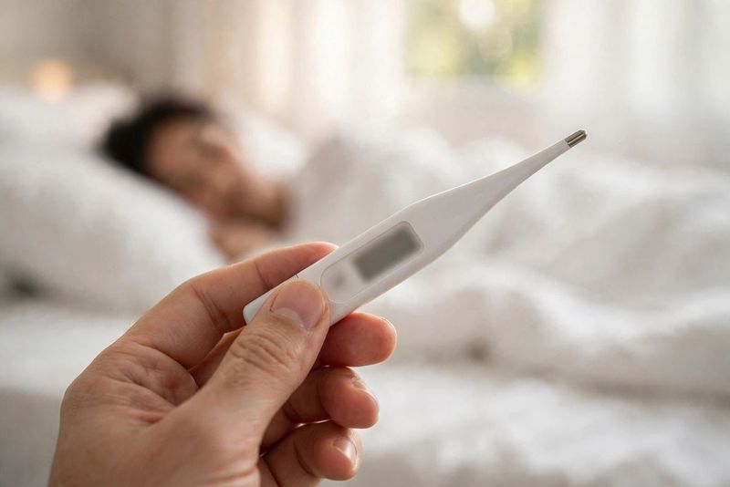 Influenza polmonare: sintomi per riconoscerla, cause, cure e prevenzione 3 Mano che tiene un termometro digitale accanto a una persona a letto con la febbre