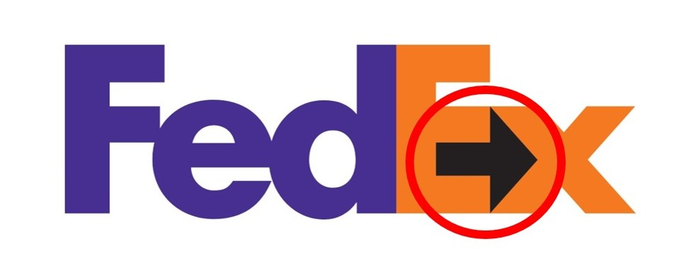 Logo FedEx con un cerchio rosso attorno alla freccia nascosta