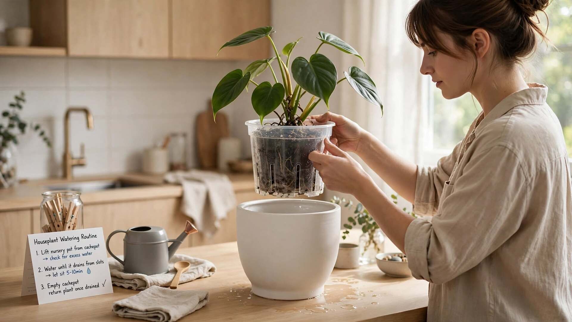 Estrazione del vaso trasparente tecnico dal coprivaso decorativo opaco per il controllo dell'irrigazione