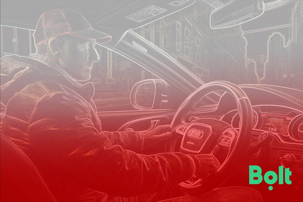 Водитель такси Bolt едет по Варшаве