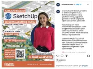 Instagram SkecthUp Eğitim programına dair örnek bir gönderi.