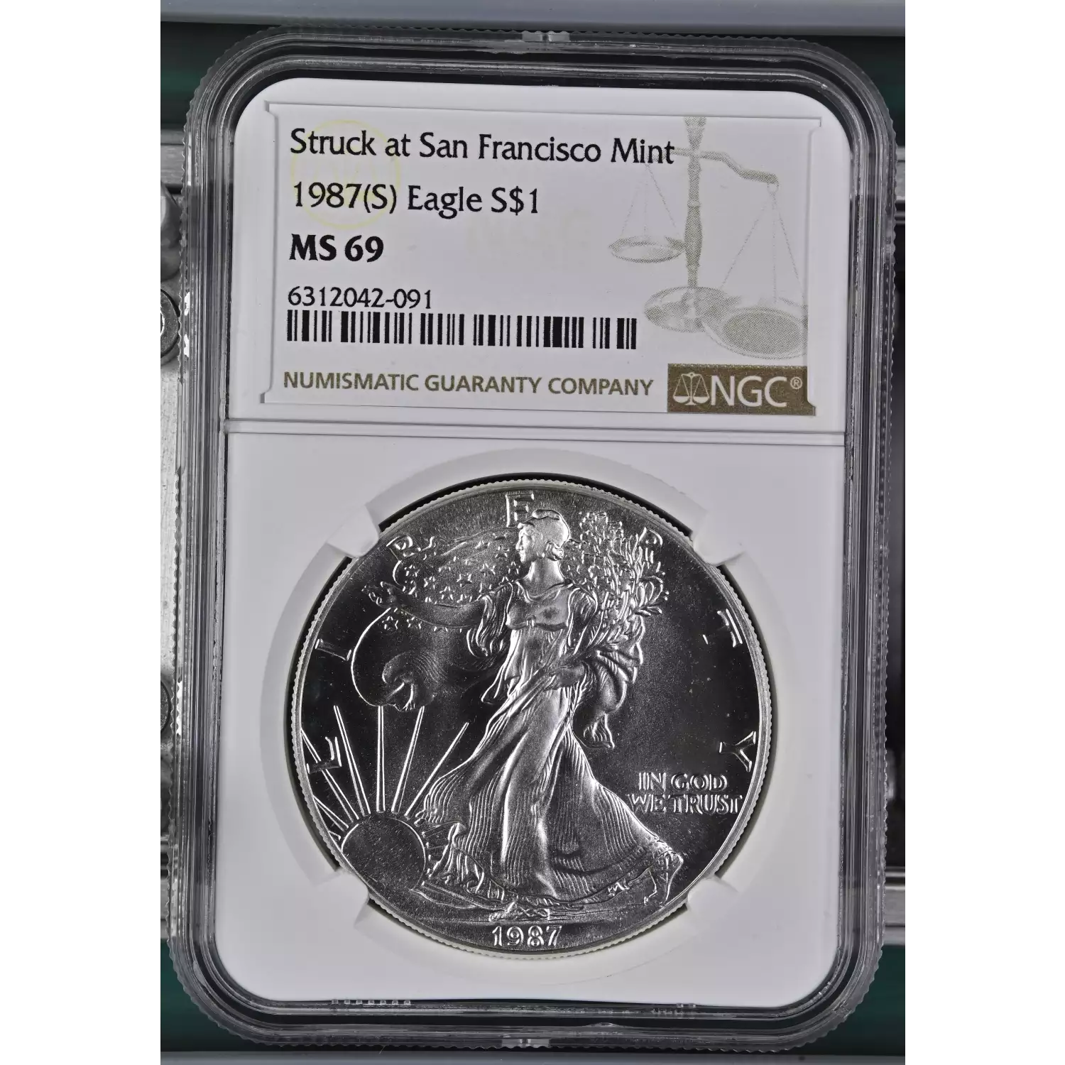 1987-S Bullion Silver Eagles NGC MS-69 (S) Struck at SF Mint