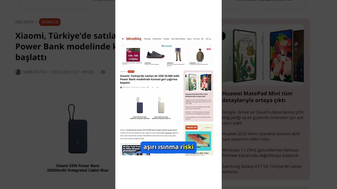 Xiaomi 20.000mAh Powerbank Geri Çağrıldı! Model PB2030MI Yangın Riski Taşıyor