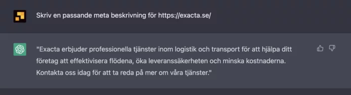 chat-boten skriver en meta beskrivning