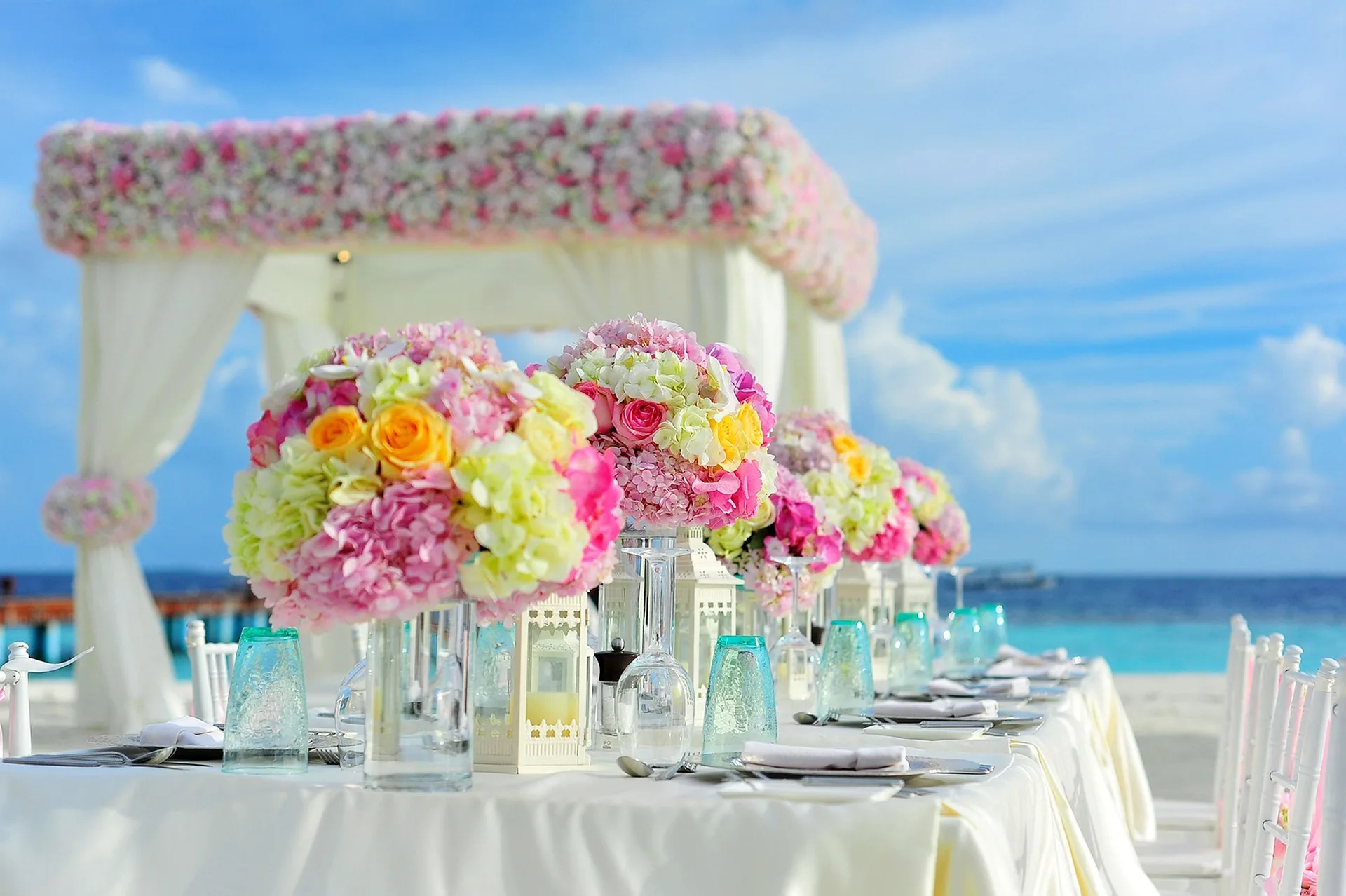 fancy decorated table on beach