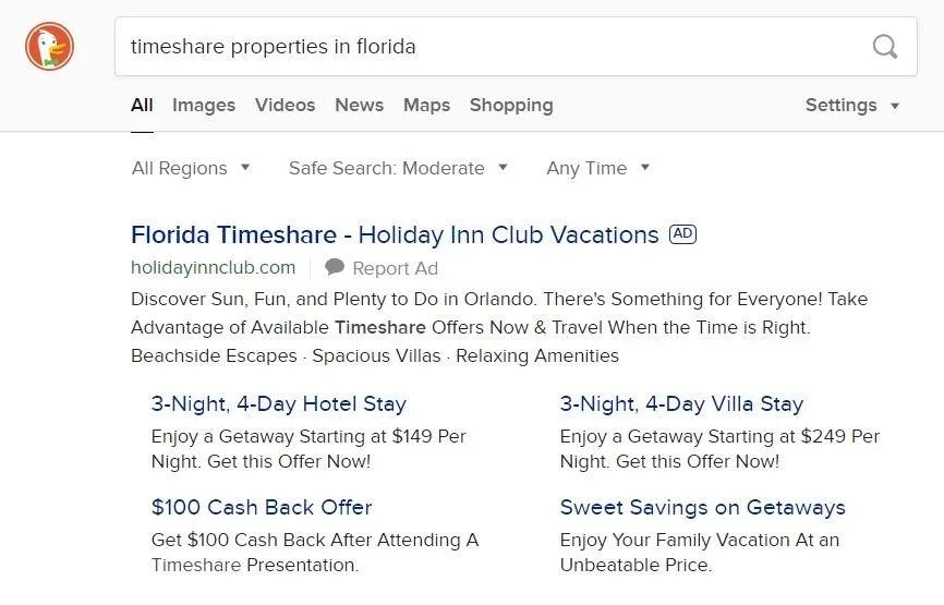 duckduckgo search result