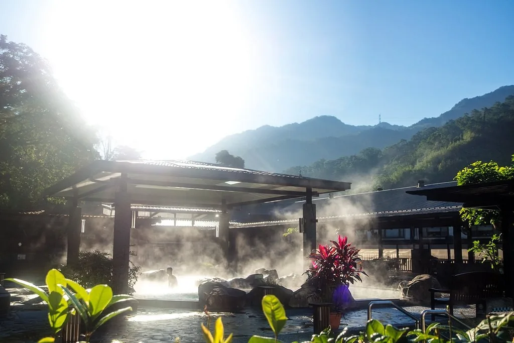 outdoor spa with mountains in background