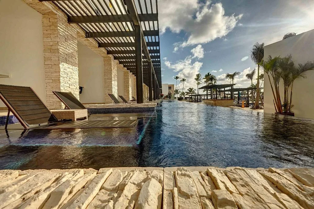 floating lounge chair in resort pool