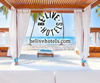 advertisement cabanas on white beach