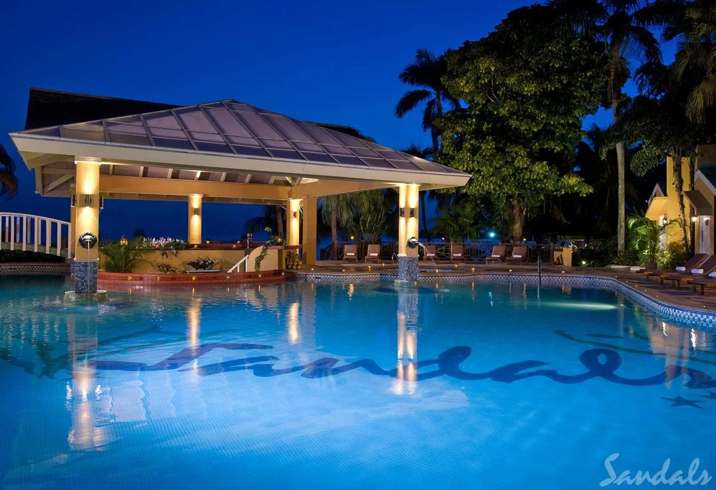 lighted pool at night