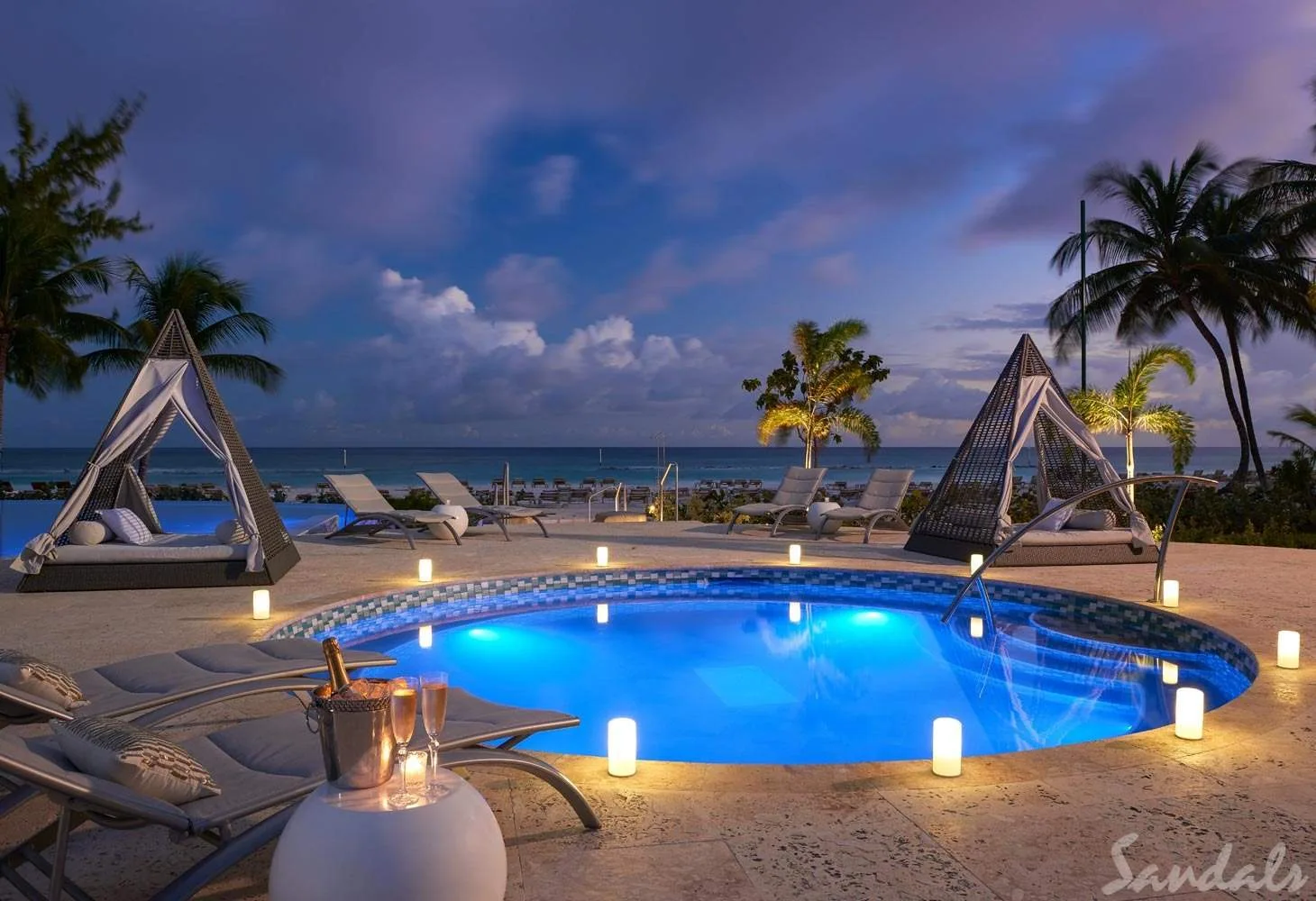 circle pool at beach at night